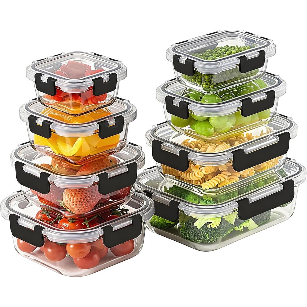 Food Storage Oven Safe - 8-Piece Borosilicate Glass Food Storage Set
