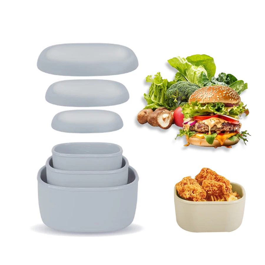 Food Storage Oven Safe - White/Blue Color Silicone Lunch Box 3Pcs