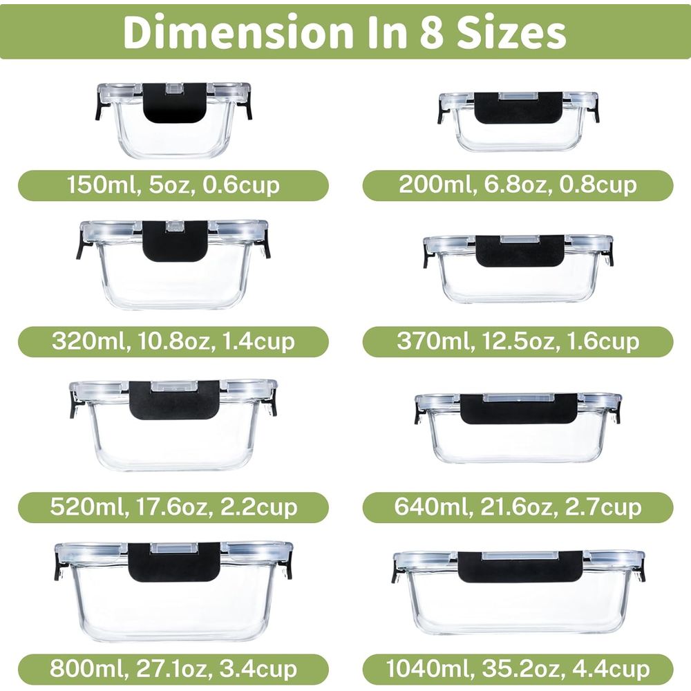 8-Piece Borosilicate Glass Foo - Food Storage Oven Safe recension och pris