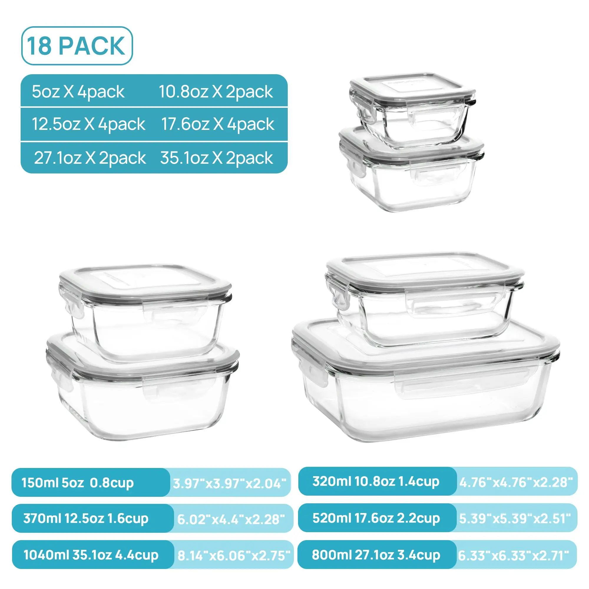 18 Pack Glass Food Storage Con - Food Storage Oven Safe recension och pris