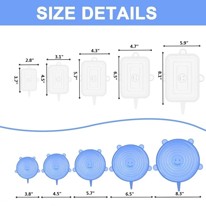 5Pcs Silicone Stretch Lids, Re - Food Storage Oven Safe recension och pris